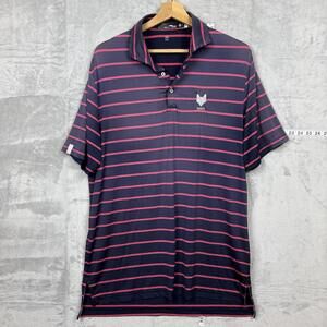 RLX Ralph Lauren Golf Polo Shirt Size M Navy Pink Stripe Wicking Stretch ‘Read’